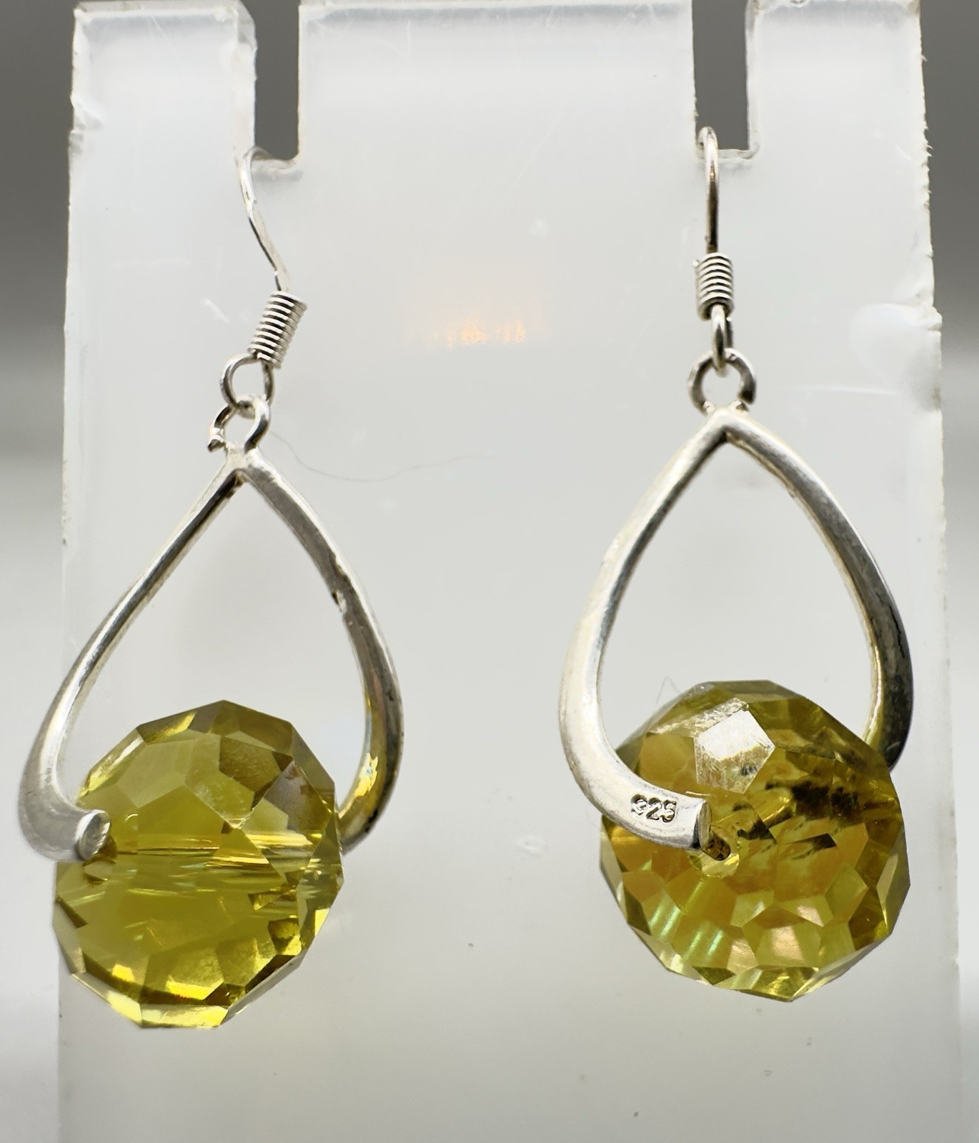 Sterling Silver 925 Faceted Crystal Drop Dangle Earrings Pierced