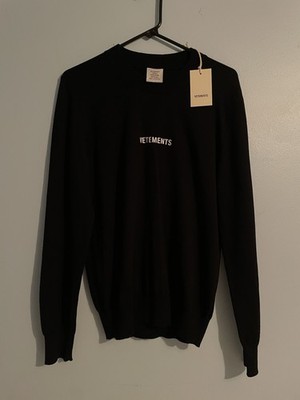 NWT Vetements Small Black Unisex Logo Merino Wool Oversized Knit Sweater