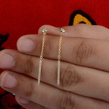 Drop Dangle GH/SI Natural Diamond Bar Shape 14k Yellow Gold Earrings Attractive