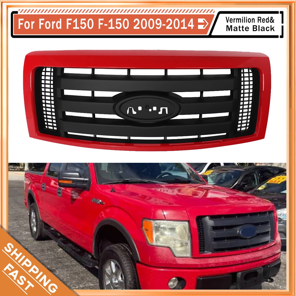 2009-2014 Ford F-150 Vermilion Red Front Grille Bumper Hood Guard E4