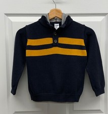 EUC Boys Gymboree Navy Blue  Yellow Striped Hooded Button Sweater, Size 5-6