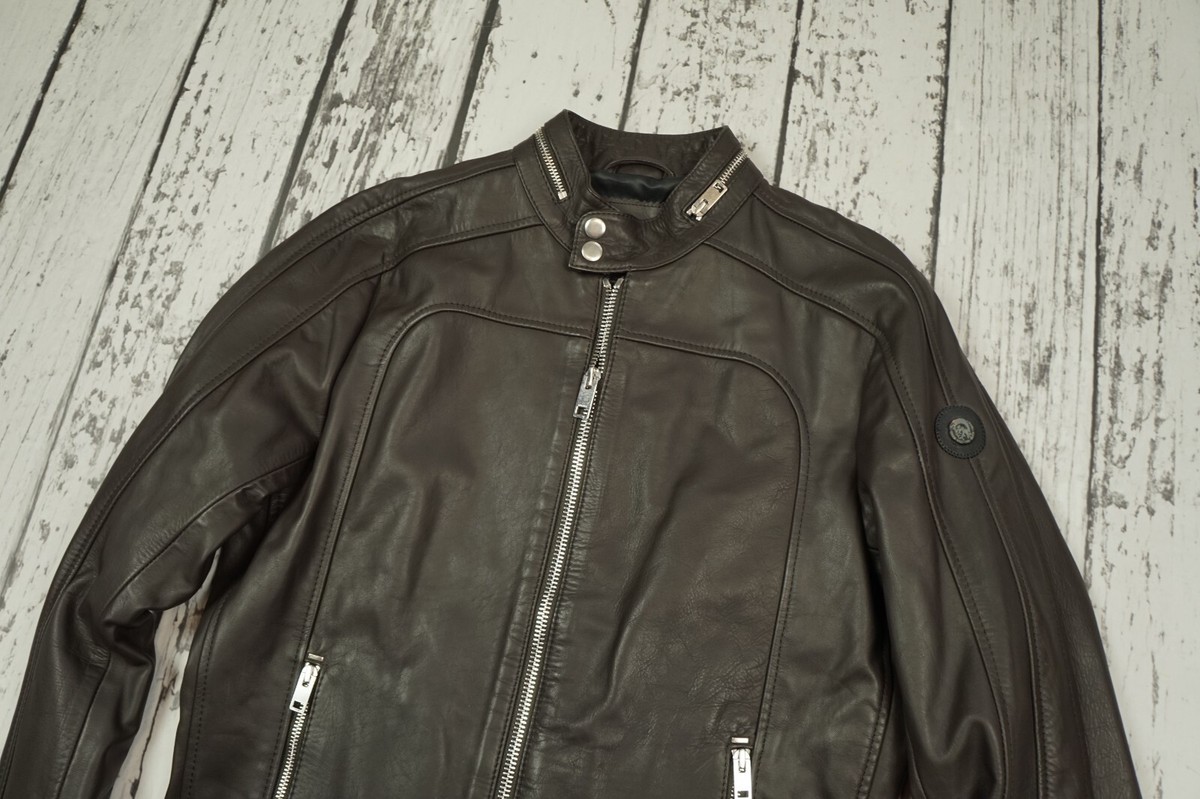 DIESEL MENS JACKET BIKER COWHIDE BROWN LEATHER 100