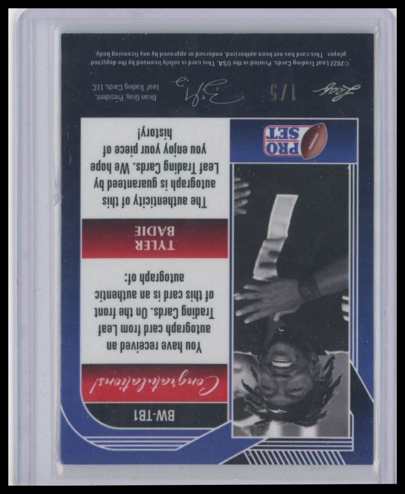 TYLER BADIE 2022 Leaf Pro Set Metal WAVE REFRACTOR AUTO #1/5 Broncos RC - Image 2 of 2