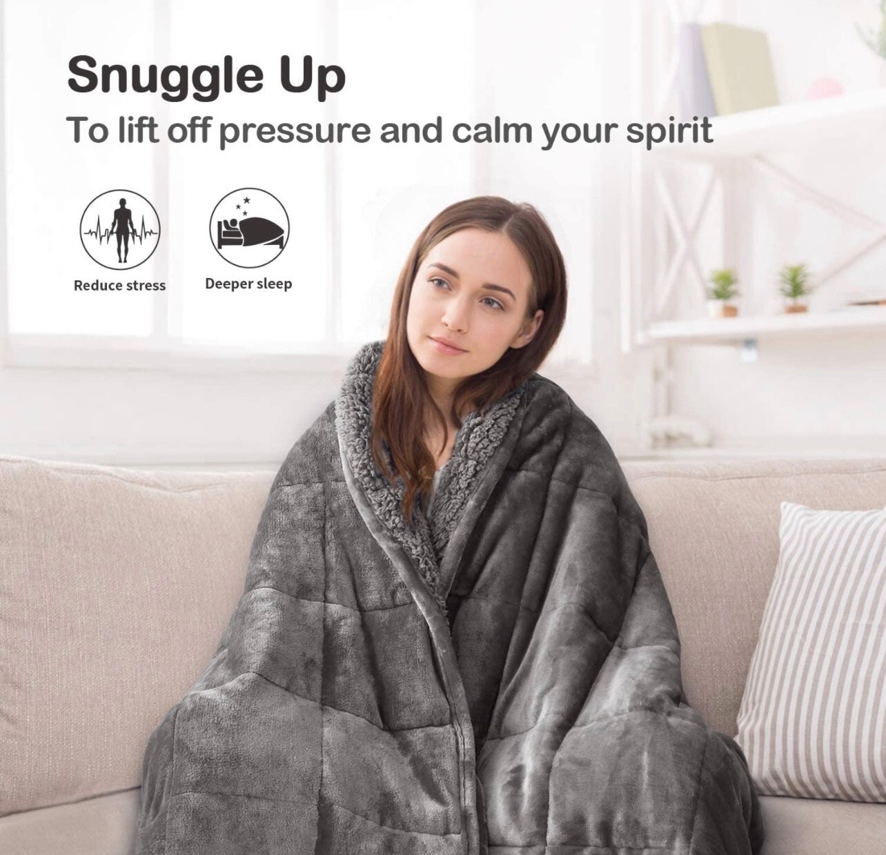Luxury Weighted Blanket 15 lbs, Ultra-Soft Sherpa Fleece, 60 x 80 inches, Grey-image