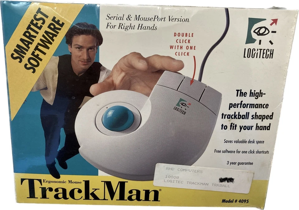 VTG Logitech TrackMan II Ergonomic Mouse Serial & MousePort Ver. #4095 NOS - Image 2 of 4
