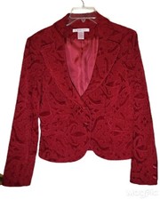 Nine & Company by Nine West Size 12 Red Lined Jacquard Blazer Coat