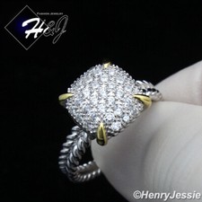 WOMEN SOLID 925 STERLING SILVER ICY BLING CZ 12MM SQUARE ENGAGEMENT RING SR136