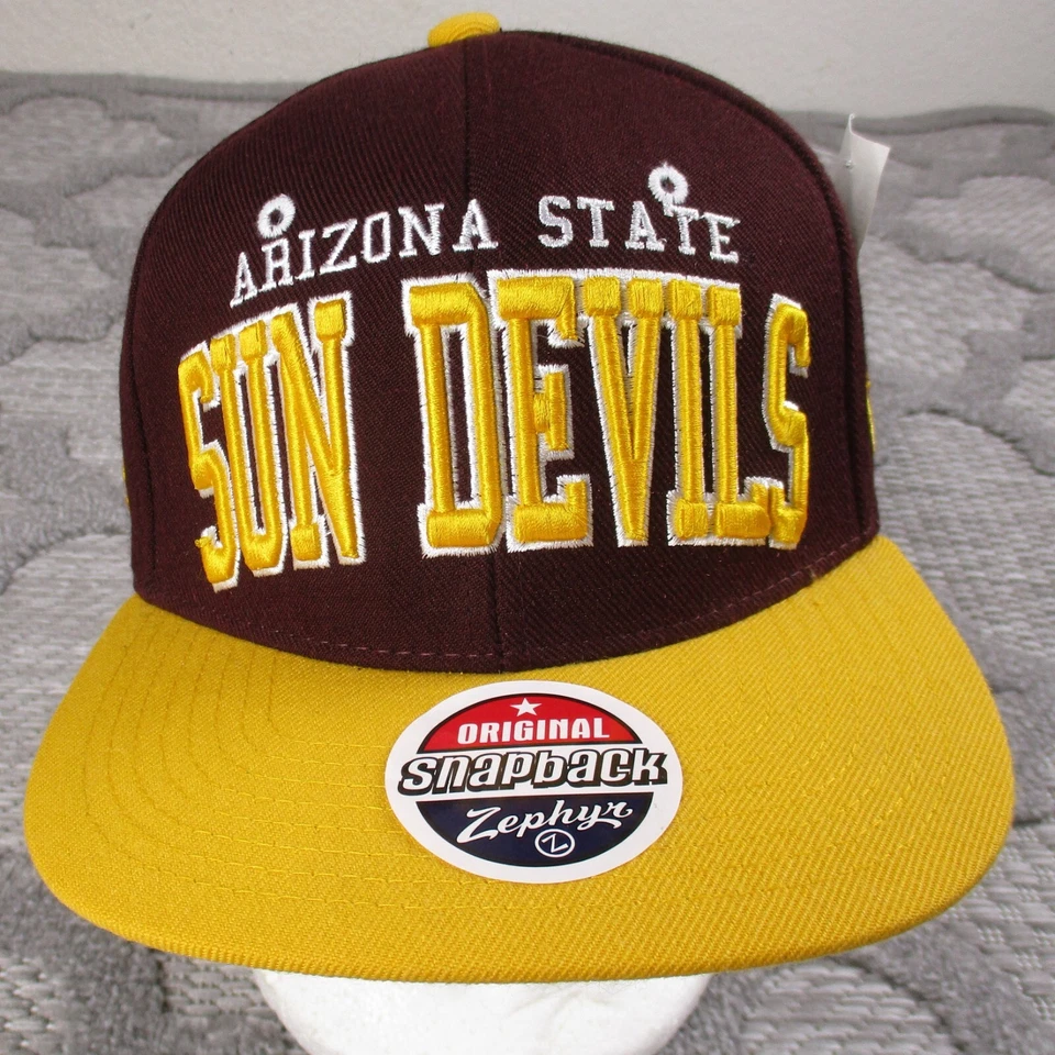 Arizona State Hat Mens Snapback Maroon/Yellow Zephyr Acrylic/Wool Spell Out NWT - Image 2 of 4