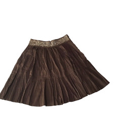 VTG Y2K Skirt Tiered Midi Sequin Fairy Grunge Whimsigoth Peasant Boho Brown L 32