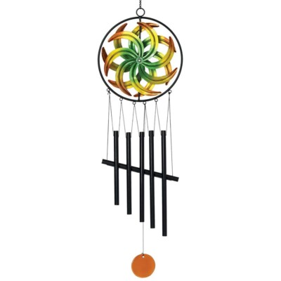 Colorful Dual Wind Spinner Porch Patio Garden Tranquil Metal Wind Chime