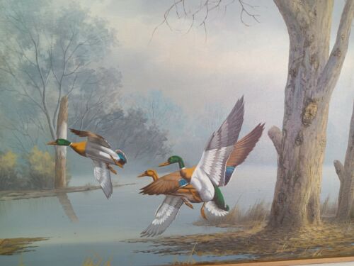 Vintage Mallard Ducks Original Oil Painting on Canvas 24"x20" Signed - Picture 3 of 5
