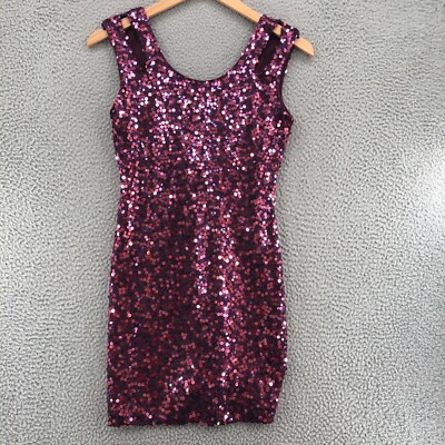 As U Wish Dress Womens Medium Purple Sequin Mini Bodycon Cut Out Sleeve  Stretch