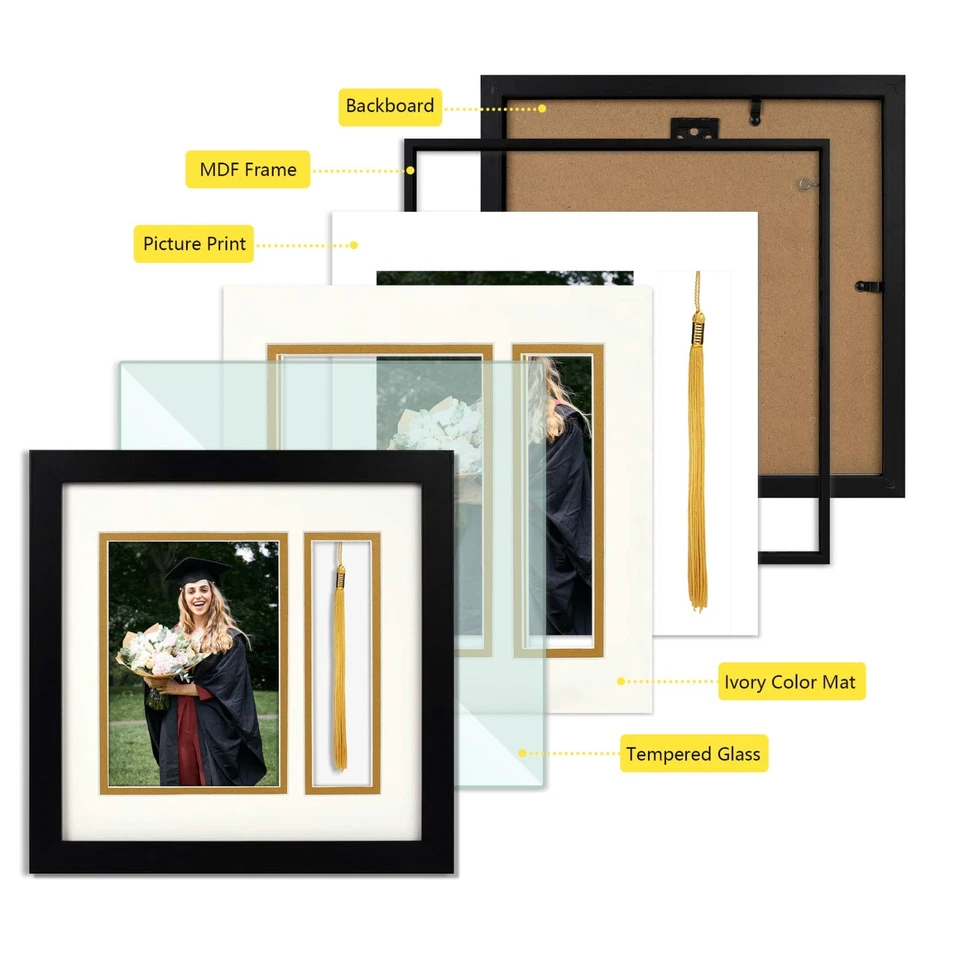 10x10 Black Shadow Box Frame for 5x7 Photo + Tassel Graduation Theme - Image 3 of 4