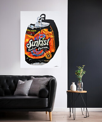 SUNKIST SOLAR FUSION TROPICAL SODA CAN Pop Art Large Painting OOAK