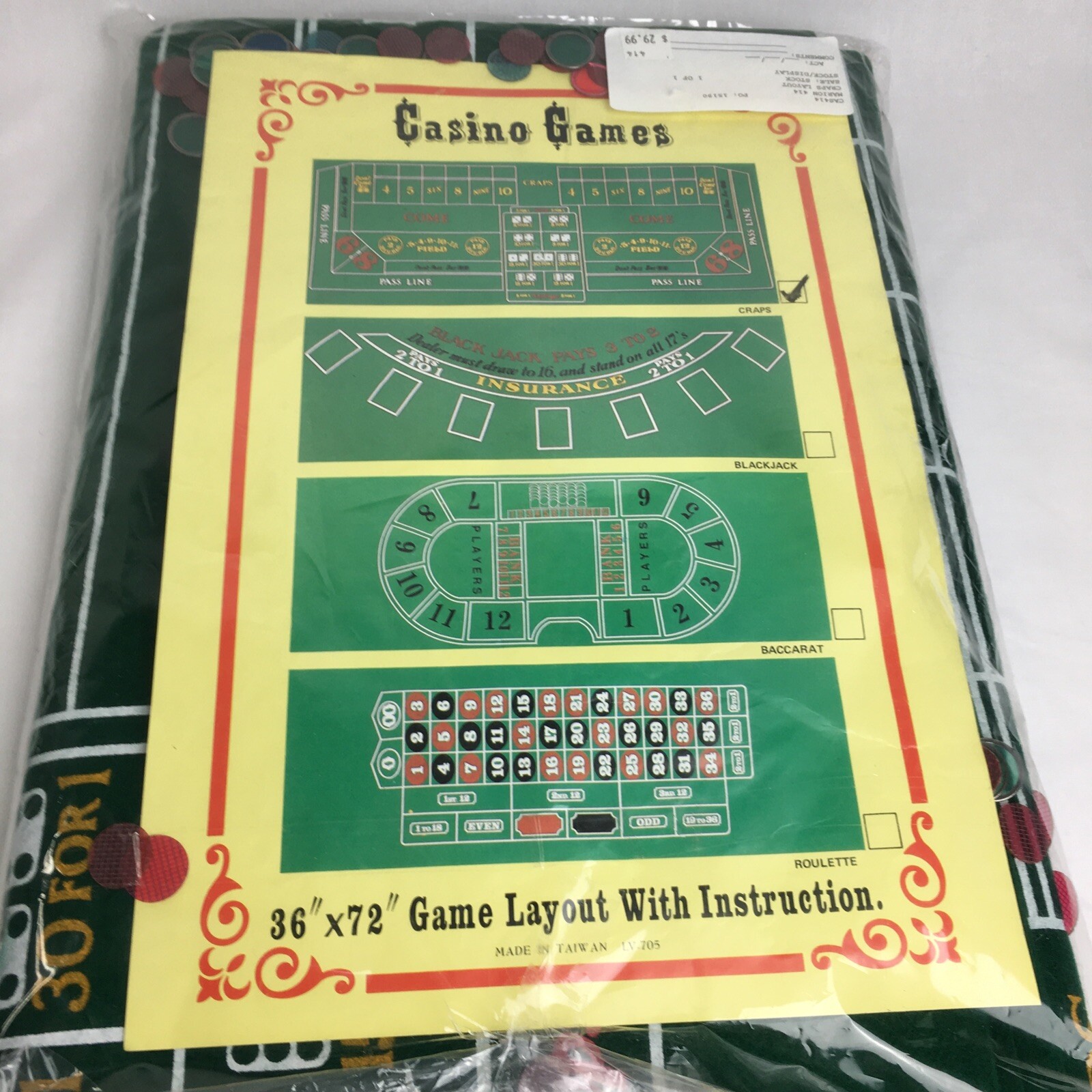 Craps Casino Game Felt Layout 36" x 72" with instructions (C2) eBay