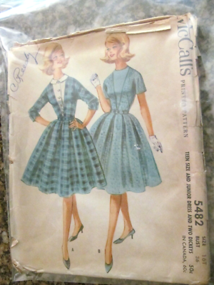 8McCall's 5482 Bust 36 Dress Dickeys Box Pleat MCM Chic Vintage Sewing  Pattern | eBay