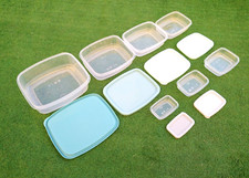 7 Piece Clear Food Storage Plastic Containers With Lids Takeaway Tubs Set New