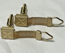 VINTAGE SWANK CUFFLINKS GOLD TONE MESH WRAP-AROUND CUFFLINKS SIGNED