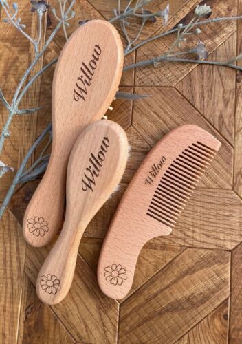 Personalised Wooden Baby Brush & Comb Set, Baby Accessories, Baby Shower, Gift - Picture 1 of 11