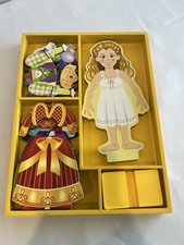 Melissa Doug Magnetic Dress-up Princess Wood Doll Stand 7 Outfits Complete
