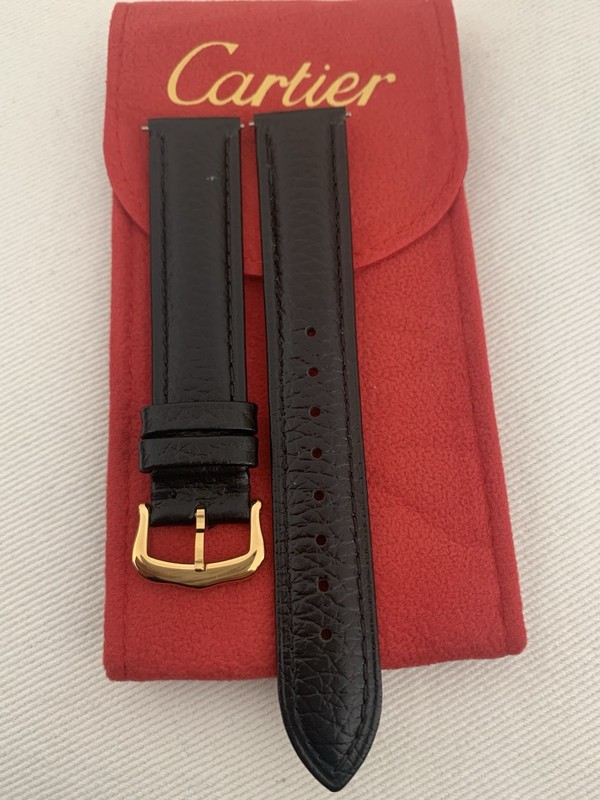 CARTIER  Black  Leather  Watch Strap Band 17mm With Gold Plated Anti Allergic