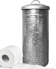 Farmhouse Galvanized Metal Free Standing Toilet Paper Holder Organizer Stand Can
