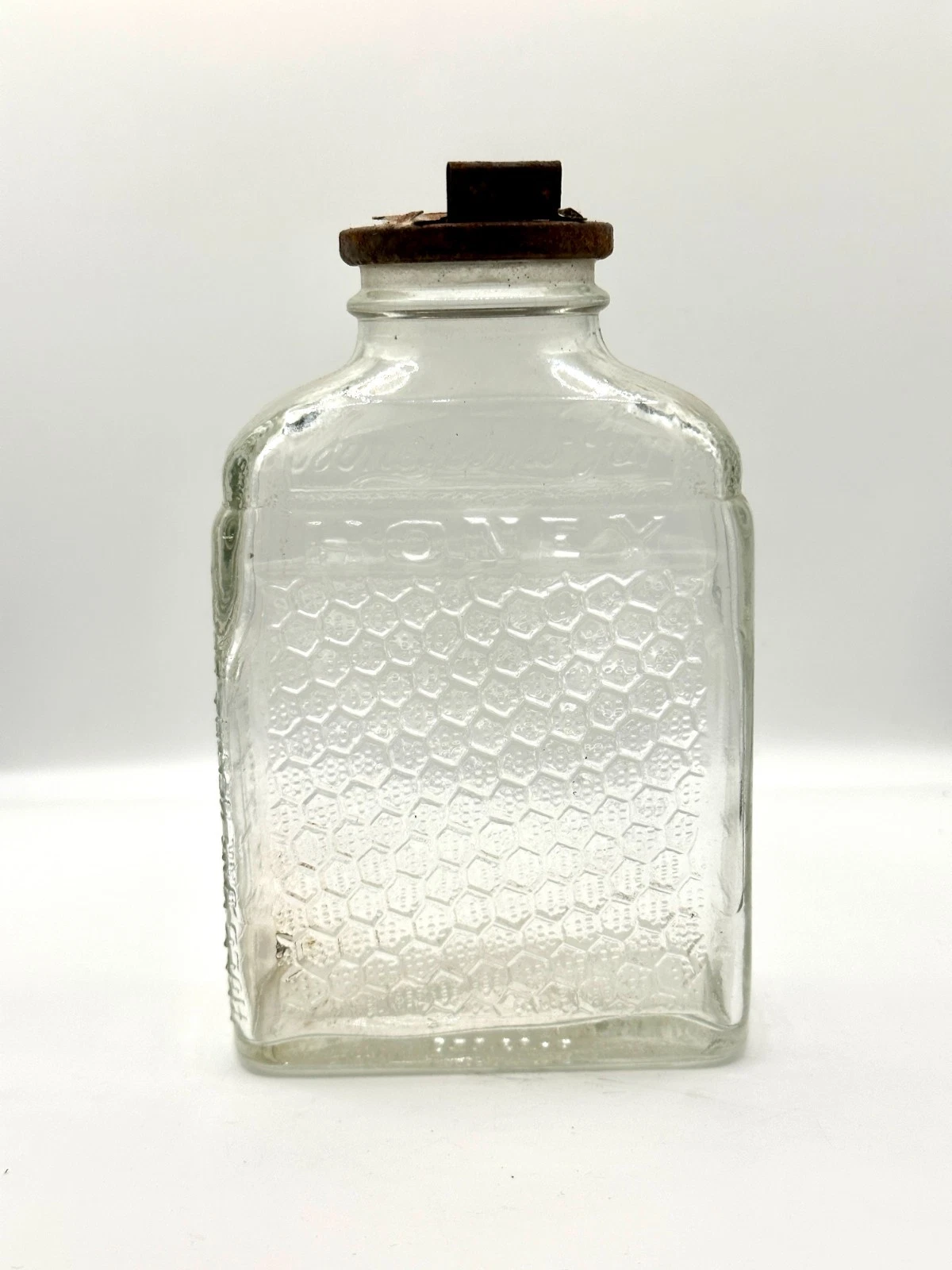 Vintage Glass Honeycomb Jar Lake Shore w/ Metal Lid