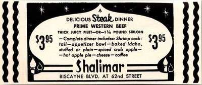 Shalimar Prime Western Beef Biscayne Blvd At 62nd St 1957 Miami Ad TAK3-M24