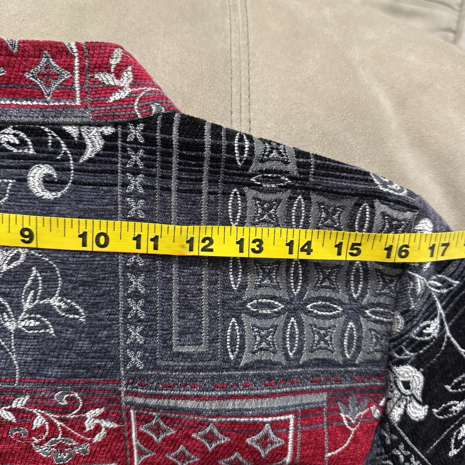 Boho Patchwork Tapestry Jacket Red Black Jacquard… - image 11