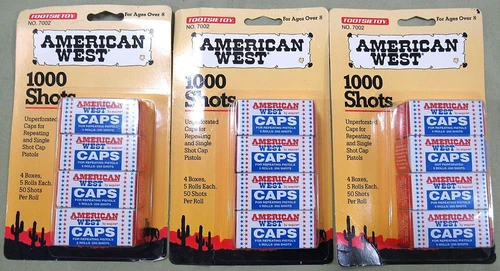 3 TOOTSIE TOY AMERICAN WEST 1000 SHOTS FOR REPEATING/SINGLE SHOT CAP PISTOLS LOT