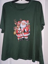 Women's Green Santa And Reindeer Christmas Shirt