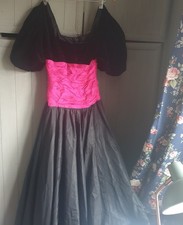 Vtg 80s Bernshaw Evening Dress Sz 8 10 Black velvet Pink Silk