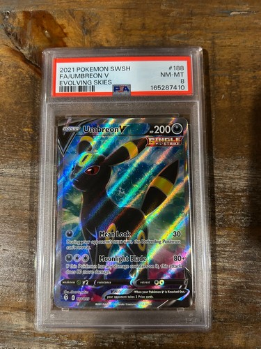 POKEMON 2021 Evolving Skies Full Art UMBREON V #188 PSA 8 RARE