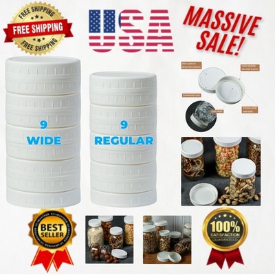 18 Pack White Plastic Mason Jar Lids - 9 Wide & Regular Mouth for Secure Canning