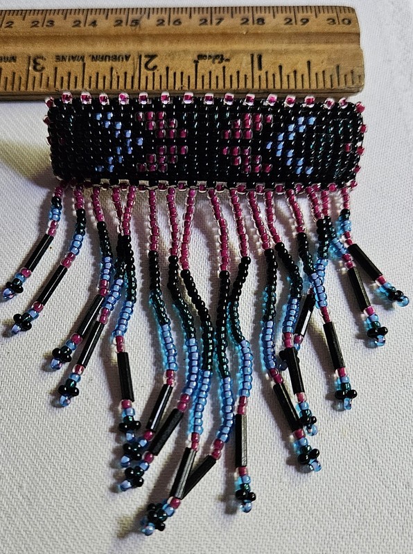 VINTAGE SOUTHWEST STYLE HAND BEADED GLASS HAIR BARRETTE WITH TASSELS 