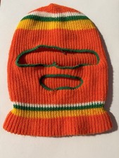 Vintage K-Mart Childrens Kids Orange Green Winter Knit Ski Mask Taiwan Retro