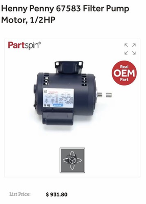 #ad OEM WITH 3 DAY FREE SHIP Henny Penny Filter Pump Motor 67583 1 2 HP Leeson $699.99