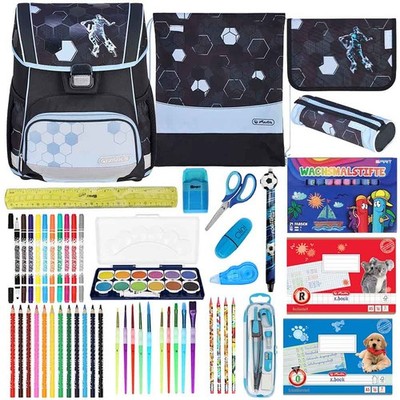 Herlitz Schulranzen Set Loop Plus Cyber Soccer 20teilig gefüllt Premium Fussball