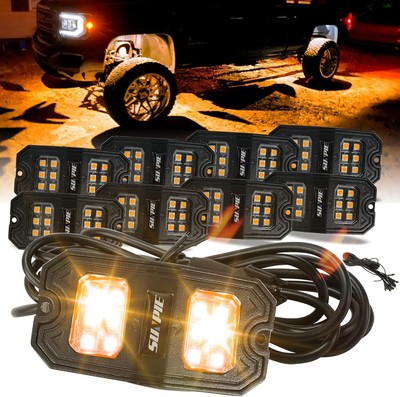 SUNPIE 8 Pods Quick Connect Amber Rock Lights, 18 Wide Angle 8Pcs, amber 