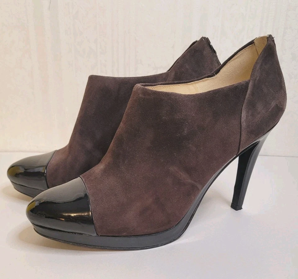 Nine West Brown Suede Heels Size 9 Patent Cap Toe I Holiday Party Classic NWissa - Image 2 of 4