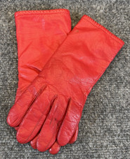 Women  s Red Leather Gloves Small Knit Lined Bold Vintage Style