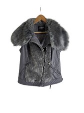 Guess Los Angeles Gray Faux Fur Vest Faux Leather Zipper Pocket Posh
