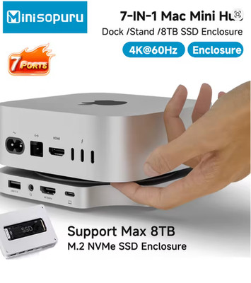 Minisopuru Mac Mini M4/M4 Pro HUB Dockständer mit 8TB M.2 NVMe SSD 4K 60Hz HDMI