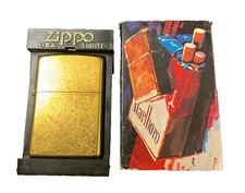 2002 Zippo Lighter D 04 Original Marlboro Box Brass Gold Dust Finish New