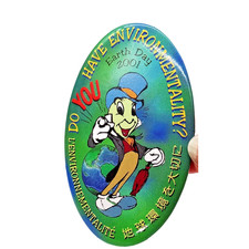 Vintage Disney Pin Back Button Jiminy Cricket Earth Day 2001 Cast Environment