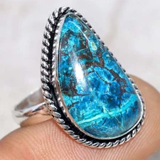 Chrysocolla 925 Silver Plated Ring US 8 Gift For Bestie JW