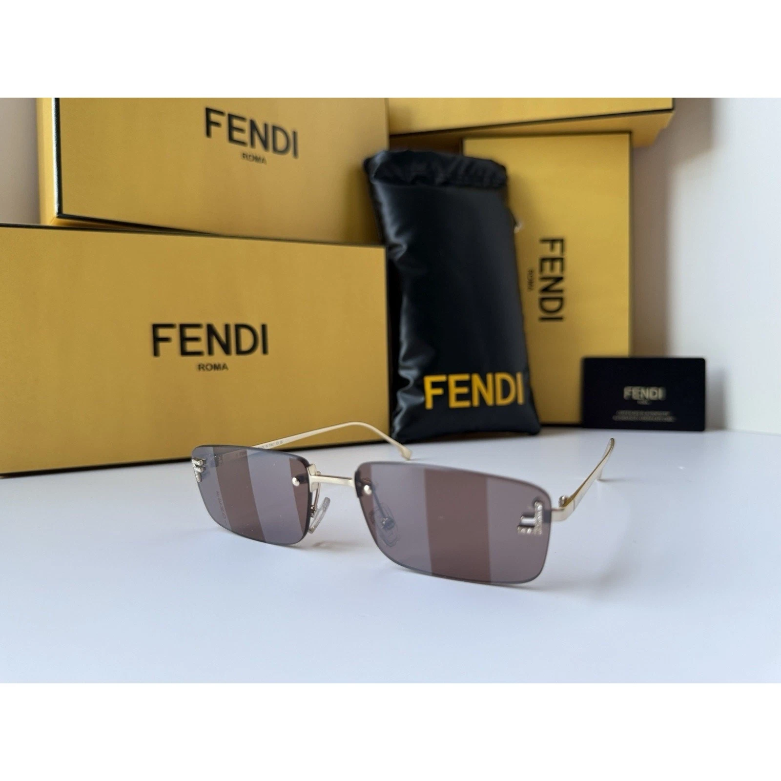 Fendi — FENDI First FE4172US 32G Gold Crystal Brown Flash Mirror Sunglasses AUTHENTIC