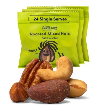 Nuts com Roasted Mixed Nuts 50% Less Salt   24 Single Serve Snack Packs   Alm...