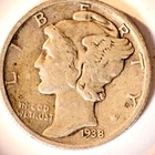 1938 D Mercury Dime 10C Cents Coin Silver, VF+++!