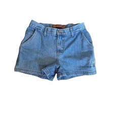 Pantalones cortos de carpintero vintage Yes Excuses azules para mujer 7/8 lavado medio tiro alto